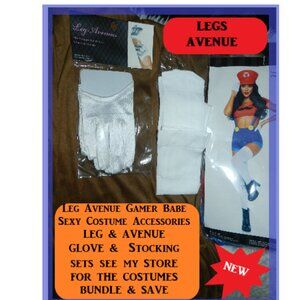 Leg Avenue White Mini Cropped Satin Gloves & Thigh High Stockings 🆕SHIPS⌚😮‍💨⚡